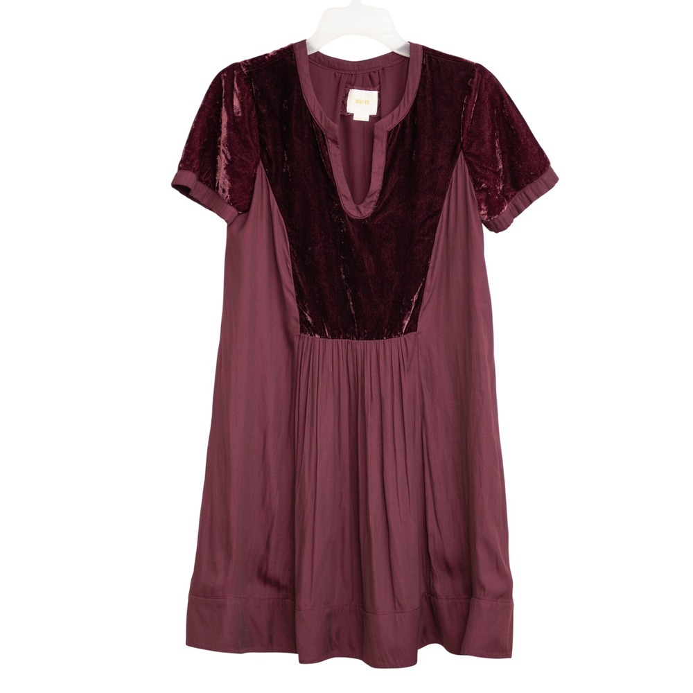 MAEVE Anthropologie Dress Sz S Burgundy Velvet Silky Boho Dark Academia Romantic - Picture 1 of 4